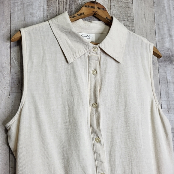 Jessica Simpson Linen Blend Cream Sleeveless Button-Up Dress. Size Large - Picture 3 of 9